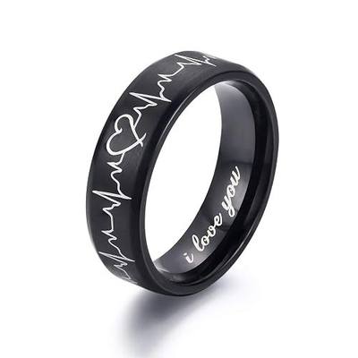 LAVUMO Heartbeat Rings for Couples I Love You Matching Promise Rings Wedding Bands Sets for Him and Her with Box Stainless Steel Comfort Fit