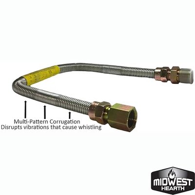 Midwest Hearth Whistle Free Gas Flex Line for Fire Pit and Fireplace - Stainless Steel (12" Long)