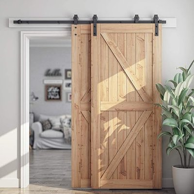 SMARTSTANDARD 6.6 FT Bypass Sliding Double Barn Door Hardware Kit, Black | for Double Wooden Doors-Single Track - Smoothly & Quietly - Easy to Install-Fit 67" Opening