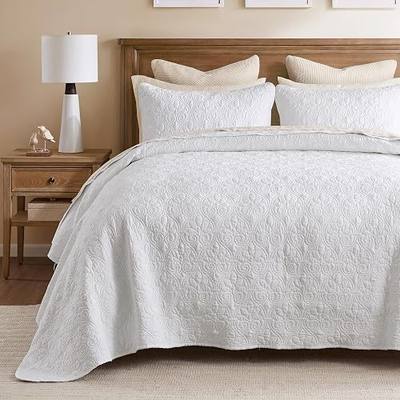 Madison Park Twin Quilt Bedding Set, Cottage-Inspired Damask, 2PC | All Season Quilted Coverlet, Classic Stitch Pattern Bedspread & Shams, Ultra Soft Microfiber Bedspread Set, White