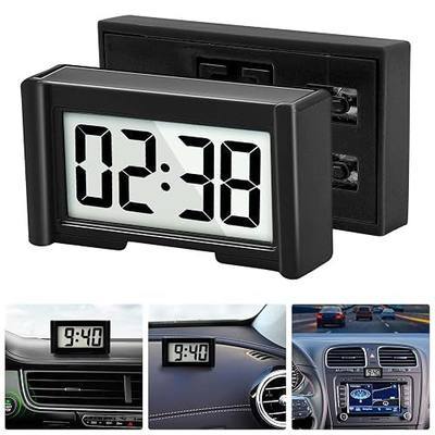 YOUNGFLY Small Digital Clock, Mini Car Dashboard Clock Battery Operated, Car Truck Dashboard Time Self-Adhesive Bracket Vehicle Automotive Dash Stick on Air Vent Travel Folder Clock (Black) | Compact LCD Time & Date Display, Battery Operated, Fits Truck Desktop & Air Vent Mount