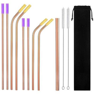Rose Gold Metal Straws Stainless Steel Straws 8.5" 10.5" Drinking Straws Reusable 9 Set - Ultra Long Cleaning Brush for 20/30 Oz for Yeti RTIC SIC Ozark Trail Tumblers 8Silicone Tips 1 Bag