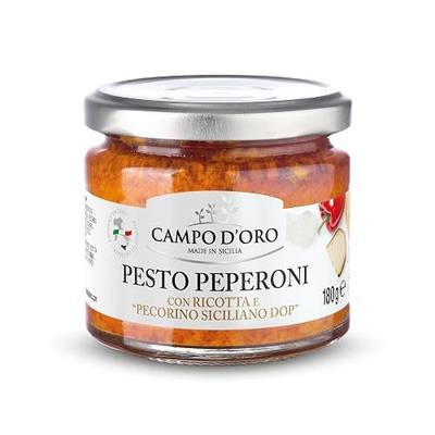 CAMPO D'ORO - Sicilian Pepper Pesto with Ricotta and Pecorino, 6.35 oz | Italian Specialties made with Sweet Peppers with Ricotta and Pecorino Siciliano PDO for Pasta, Sandwiches & Appetizer