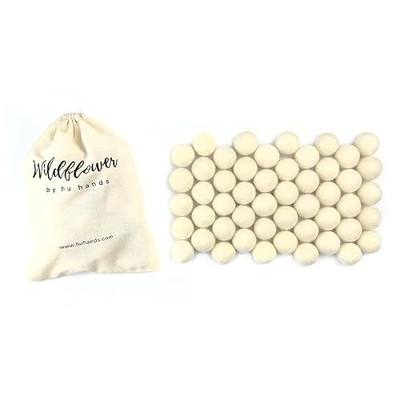 Wildflower by hu hands Natural White Felt Balls 1 inch (2.5cm) | (50) Wool Pom Poms | Hand Felted Pompoms for Crafts, Felting, Garland, Decor, Party | Muslin Bag
