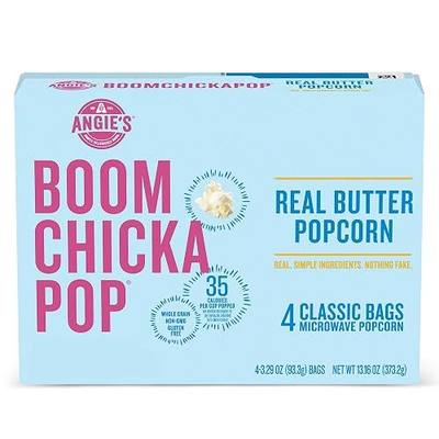 Angie's BOOMCHICKAPOP Real Butter Microwave Popcorn, 3.29 oz. Classic Bags 4-Count (Pack of 6)