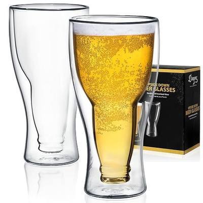 Dragon Glassware Upside Down Beer Glasses, 13.5 oz Set of 2 - Clear | Double Wall Insulated Beer Glass Set of 2; Upside Down Design; Holds One Full Bottle; Freezer Safe