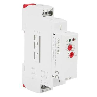 GRT8-B1 AC/DC 12V~240V Delay Time Relay Mini Power Off Delay Time Relay DIN Rail Type with LED Indicators Single Function Power Off Delay Relay
