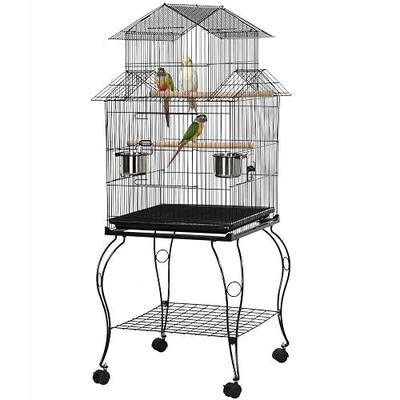 Yaheetech 55" Triple Roof Bird Cage with Rolling Stand & Storage, for Cockatiels, Quakers, Indian Ringnecks, Conures & Small to Medium Parrots