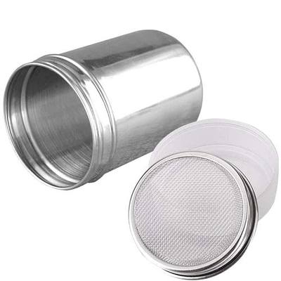 Powder Sugar Shaker with Lid - Stainless Steel Fine Mesh Shaker Cinnamon Icing Sugar Powder Cocoa Flour Chocolate Coffee Sifter Sprinkler Dredgers for Coffee Cappuccino Latte