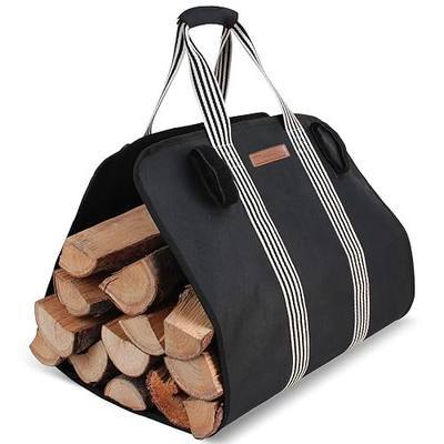 Indoor Heavy Firewood Log Carrier Tote, Oxford Canvas Fabric Foldable Wood Carrier Padded Handles, Outdoor Large Capacity Firewood Carrier Bag with Hook and Loop