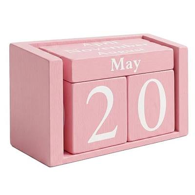MICKYU Pink Wooden Perpetual Block Calendar | Aesthetic Desk Accessories for Women, Office Decor for Workspace, 3.7 x 2.1 x 1.7 in