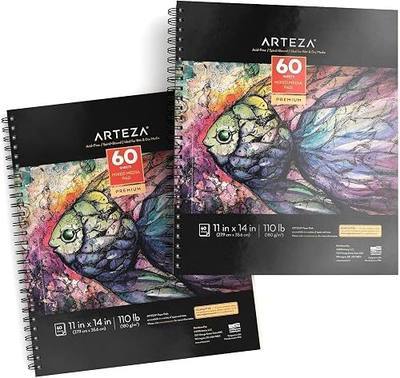 ARTEZA Mixed Media Sketchbook, 11x14 Inches – 2-Pack, 60 Spiral-Bound Sheets, 110 lb Acid-Free Paper for Wet & Dry Media: Acrylic, Ink & Pencil