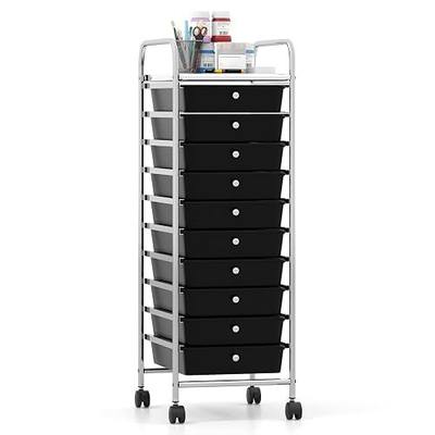 Giantex Rolling Storage Cart with 10 Drawers, Utility Cart with Tabletop, Drawer Organizer with Wheels for Craft Art Paper Tool, Mobile Organization & Sorting for Office Home School School Supplies