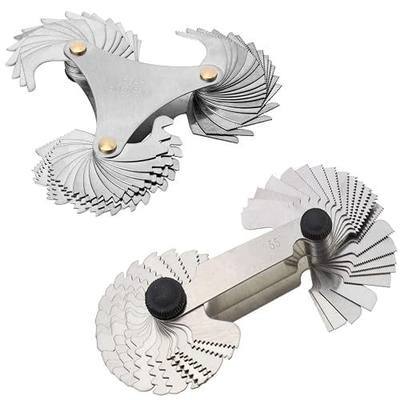Multi-Purpose 2 Pack Screw Thread Pitch Gauge Tool, Pitch Cutting Gauge Caliper Gages Measuring Tool, 51 Pcs America SAE Type + 58 Pcs Metric & America SAE Type & British Whitworth