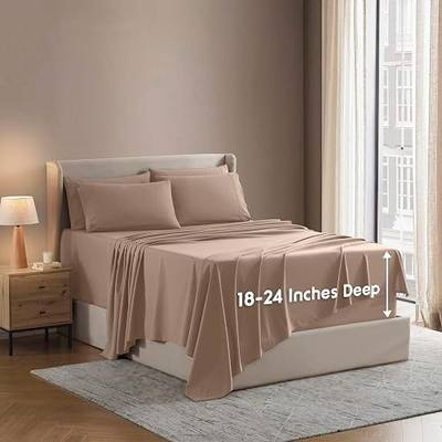 Nestl Extra Deep King Sheet Set - 6 Piece Breathable & Cooling Sheets - Hotel Luxury Bedding Set w/18-24 Inch Deep Pockets - Easy & Secure Fit - Super Soft, Wrinkle Free & Comfy - Taupe Sand