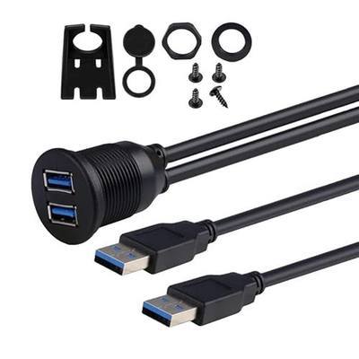 USB Mount Cable, ADPOW Dual 2 Ports 3.0 Male to USB 3.0 Female Extension USB AUX Mount Dash Mount Flush Mount Panel Mount Cable Car Boat Motorcycle Motorized DVD Receiver-1M/3.3ft