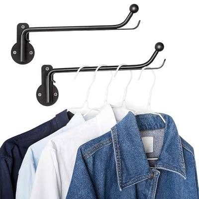 Mkono Wall Mounted Drying Rack Laundry Clothes Hanger with Swing Arm Space Saving Metal Hanging Valet Rod for Laundry Closet Organizer Bathroom Bedroom, 2 Pack, Black