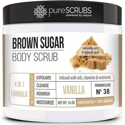 pureSCRUBS Premium Vanilla Brown Sugar Scrub, Exfoliating Body Scrub Set | Ultra Skin Smoothing & Moisturizing, Face, Feet, Full Body Exfoliator for Rough, Dry Skin, Includes Loofah, Spoon & Soap