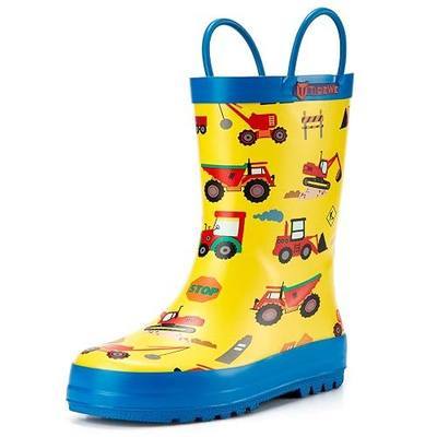 TIDEWE Rain Boots for Kids and Toddlers, Children Natural Rubber Rain Boots with Easy-On Handles, Waterproof Lightweight Kids Rain Boots in Fun Patterns for Boy and Girls