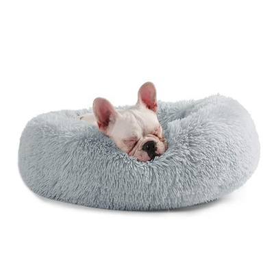Veehoo Plush Sofa Orthopedic Dog Bed - Calming Donut Cuddler Pet Beds, Soft Comfortable Round Cat Beds Washable Faux Fur Beds, 23x23 inch, Oyster