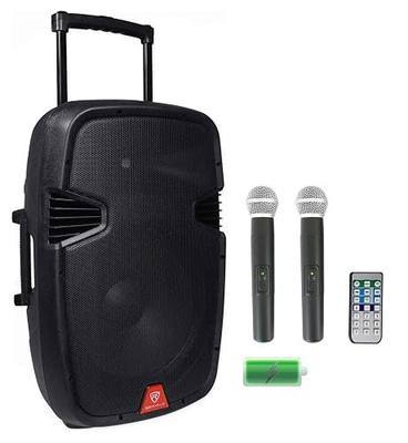 Rockville RAM15BT V2 15" Rechargeable Bluetooth DJ PA Speaker with 2 Mics | 800W Peak, 200W RMS, TWS Stereo Linking, USB/SD MP3 Playback, 4-8 Hour Battery, Wheels and Carry Handles