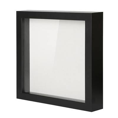 Muzilife 8x8 Shadow Box Picture Frame with Linen Board - Deep Wood & Glass Display Case Ready to Hang Memory Box Baby Sports Memorabilia, Pins, Awards, Medals, Wedding, Tickets and Photos (Black)