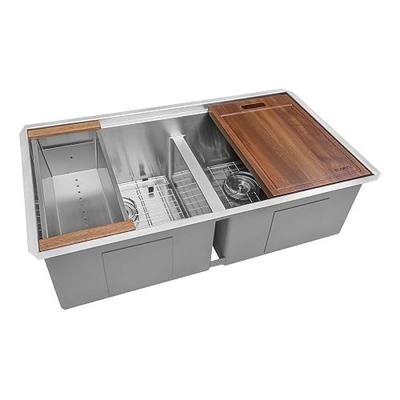 Ruvati 33-in Double Bowl 50/50 Round-Corner Workstation Kitchen Sink- RVH8351