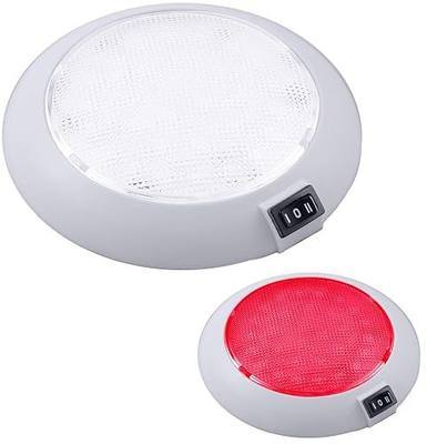 White or Black Plastic Dome Light (White or White-Red LEDs, 2 Sizes); Super Flux P4 Advance SMD LED - Boat, RV, Camper, Trailer; UV Inhibitors Avoid Discoloration