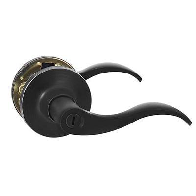 Amazon Basics Bedroom/Bathroom Door Lever With Lock, Wave, Matte Black