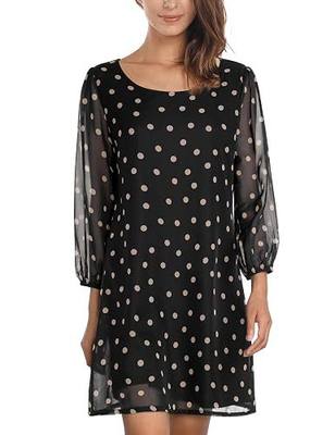 DJT Women's Floral Pattern 3/4 Sleeve Loose Fit Chiffon Tunic Dress