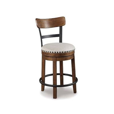 Signature Design by Ashley Valebeck Rustic Farmhouse Swivel Bar Stool – 24.5″ Counter Height, 360° Swivel Metal & Wood Frame, Polyester Upholstery – Brown