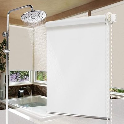 PASSENGER PIGEON Cordless Roller Shades, Blackout Bathroom Roller Window Shades, Custom Made Shower Curtain UV Protection Kitchen Blinds, 36" W x 64" H, White Shades