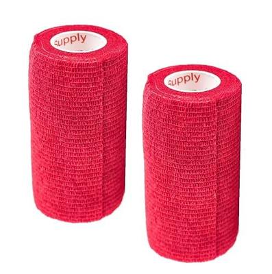 Vet Wrap Tape (Red) (2 Pack) (3 Inch x 15 feet) Self Adhesive Adherent Adhering Cohesive Flex Self Stick Bandage Grip Roll Dog Cat Pet Horse