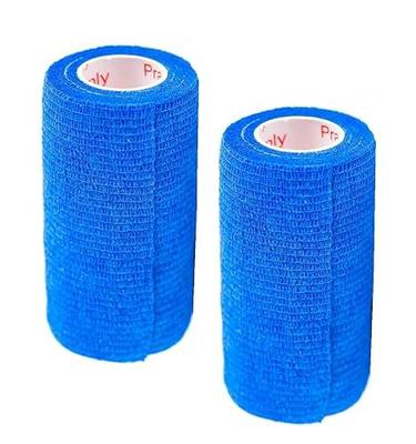 2 Pack Premium Vet Wrap - Self Adhesive Bandage Wrap & Athletic Tape - 4" x 5 Yards Elastic & Self-Sticking Cohesive Bandage for Pets, Sports, Wrists & Ankles - Blue by Prairie Horse Supply