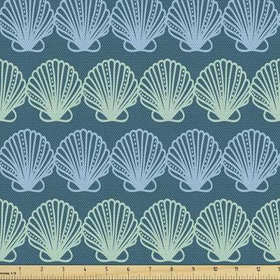 Lunarable Ocean Fabric by The Yard, Sealife Image with Under Water Colored Hand Drawn Sea Shells Art, Decorative Fabric for Upholstery and Home Accents, 2 Yards, Turquoise Blue