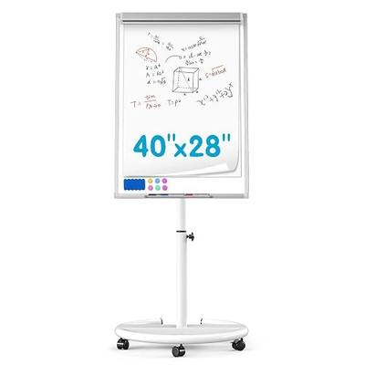 Mobile Magnetic Whiteboard on Wheels, Portable Dry Erase Easel 40 x 28 Inch | Height Adjustable, Dry Erase Board Easel with Flipchart Paper Pad, Rolling White Board for Classroom, Office & Workshops