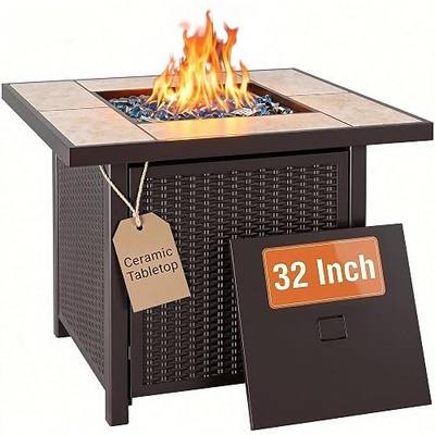 BALI OUTDOORS Propane Gas Fire Pit Table | 32 inch 50,000 BTU Square Gas Firepits for Outside, Brown