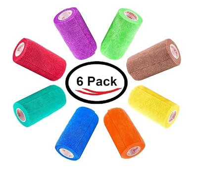4 Inch Self Adhesive Medical Bandage Wrap Sport Tape (Variety) (6 Pack) Strong Elastic Self Adherent Cohesive First Aid Sport Flex Rolls for Wrist Ankle Knee Sprains and Swelling