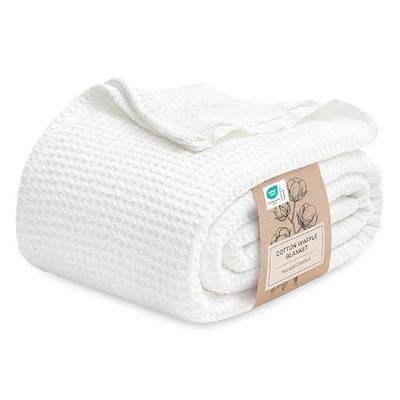 Bedsure 100% Cotton Blanket Queen Size for Bed - Cooling Breathable and Soft for Summer, Thick Cozy Waffle Weave Blanket Gifts for Women, White, 90x90 Inches