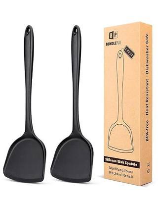 BUNDLEPRO Silicone Seamless Wok Spatula, 2 Pack, Black