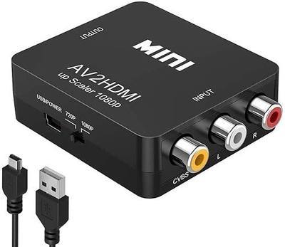 RCA to HDMI Converter, 1080P RCA Composite CVBS AV to HDMI Video Audio Converter Adapter Compatible with N64 Wii PS2 Xbox VHS VCR Camera DVD, Support PAL/NTSC with USB Power Cable