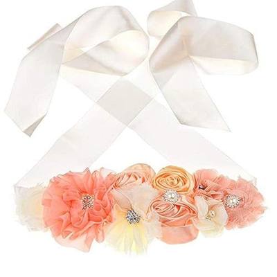 Maternity Sash Belt with Flower Bridal Rhinestone Belt for Women Wedding,Pregnant Baby Shower Party Photoshoot