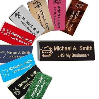 Magnetic Name Tags - Custom Engraved Black Plastic Badge with Gold Lettering Personalized - B3