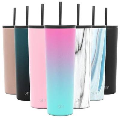 Simple Modern Insulated Tumbler with Lid and Straw | Iced Coffee Cup Reusable Stainless Steel Water Bottle Travel Mug | Gifts for Women Men Her Him | Classic Collection | 28oz | Sorbet
