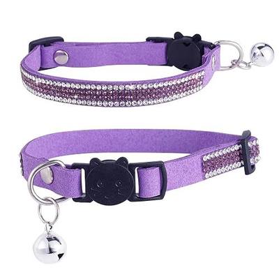 Breakaway Cat Collars, Kitten Collar with Bell,Adjustable Rhinestone Cat Collar for Girl & Boy Cats(Purple)