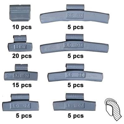 MC-70M Style Wheel Weight Kit 70pcs| 1/4oz 10pc 1/2oz 20pc 3/4oz 15pc 1oz 5pc 1 1/4oz 5pc 1 1/2oz 5pc 2oz 5pc 2 1/2oz 5pc Eco Friendly | for All Wheels