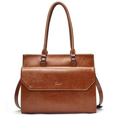 CLUCI Briefcase for Women Oil Wax Leather Business 15.6 Inch Laptop Handbag Vintage Slim Large Shoulder Work Bag | Oil Wax Leather