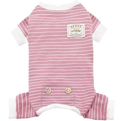 KYEESE Dog Pajamas Stretchable 4 Legs Doggie Jammies Striped Jumpsuit Lightweight Onesie Puppy Pajamas Cozy Outfit Comfortable Dog Clothes Hair Shedding Cover Pet Sleepwear,Pink Striped, Medium