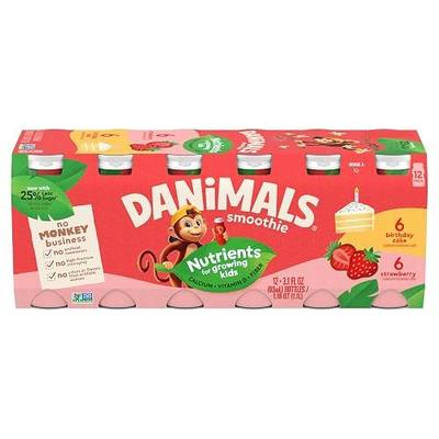 Danimals Smoothie Strawberry Explosion and Birthday Cake Dairy Drink Multi-Pack, Easy Snacks for Kids, 12 Ct, 3.1 OZ Smoothie Bottles