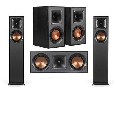Klipsch Reference R-610F 5.0 Home Theater Pack, 2X - Floorstanding Speakers + Pair, 41M Bookshelf, 52C Center Channel Speaker, Black